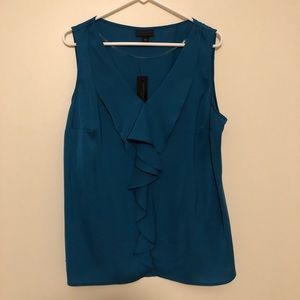 Worthington Ruffle Silk Blouse. Blue. XL.
